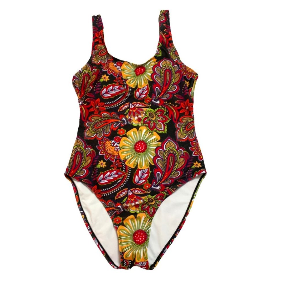Psychedelic Floral Paisley One-Piece Swimsuit – Retro Boho Print Size M - Picture 4 of 9